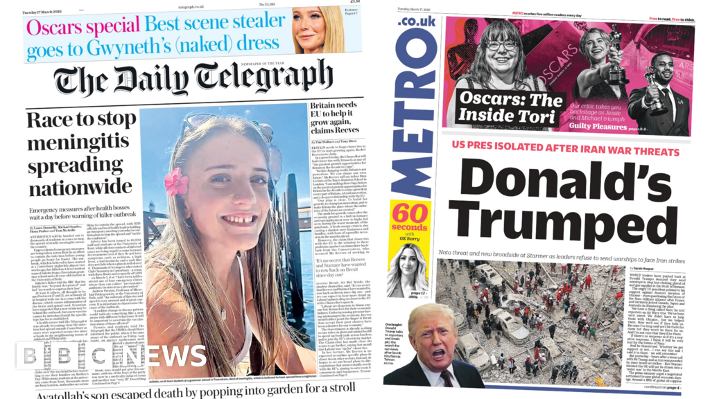 Newspaper headlines: ‘Race to stop meningitis spreading’ and ‘Donald’s Trumped’