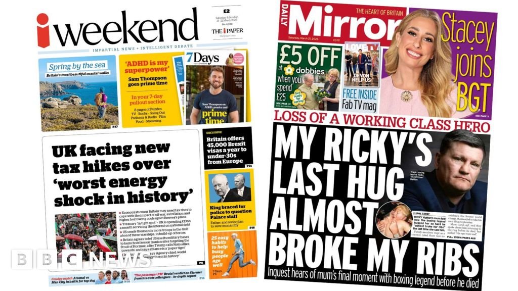 Newspaper headlines: ‘UK facing new tax hikes’ and ‘My Ricky’s last hug’