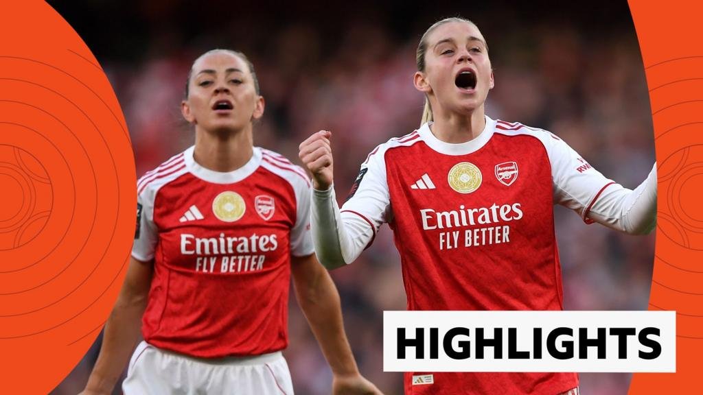 WSL: Arsenal 5-2 Tottenham – highlights as Alessia Russo hits hat-trick