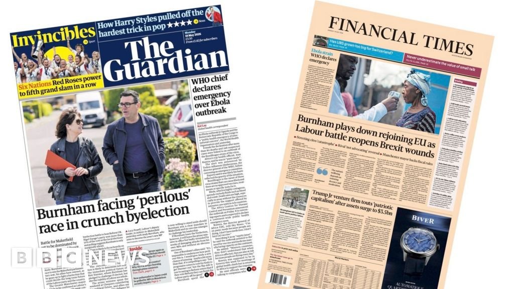 Newspaper headlines: ‘Burnham faces perilous race’ and ‘WHO declares Ebola emergency’