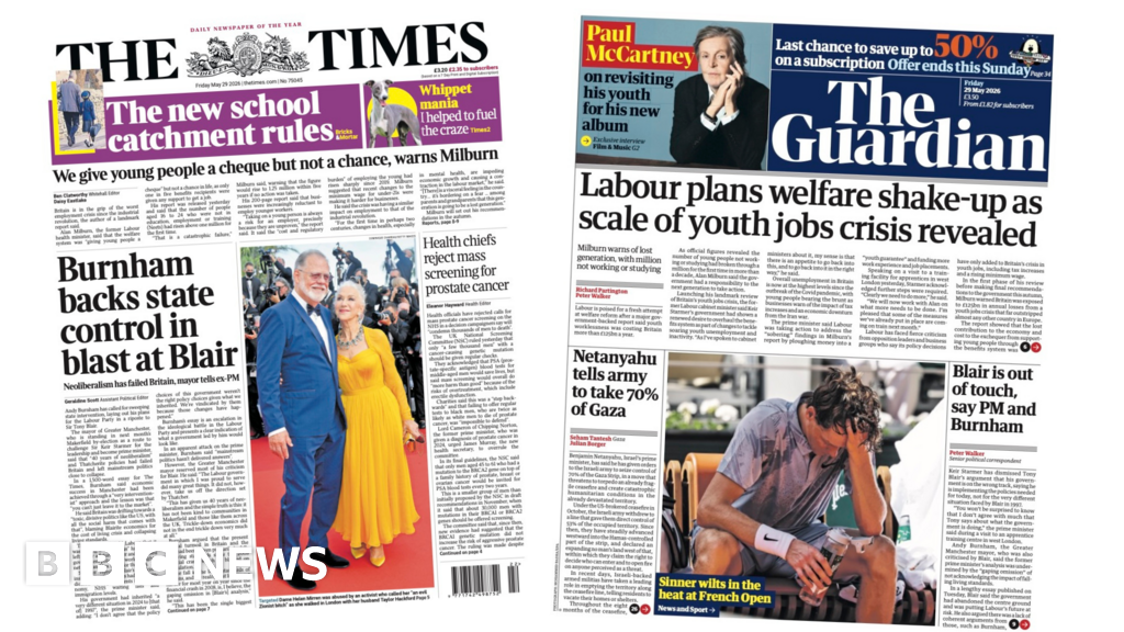 Newspaper headlines: ‘Burnham’s ‘blast at Blair’ and ‘Labour plans welfare shake-up’
