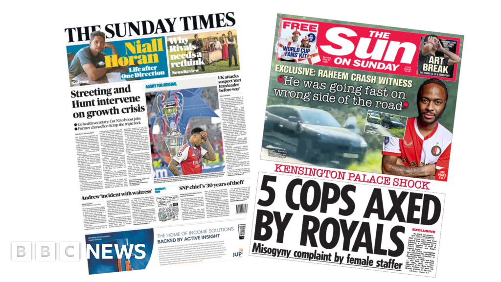 Newspaper headlines: ‘Agony for Arsenal’ and ‘5 cops axed’ at Kensington Palace