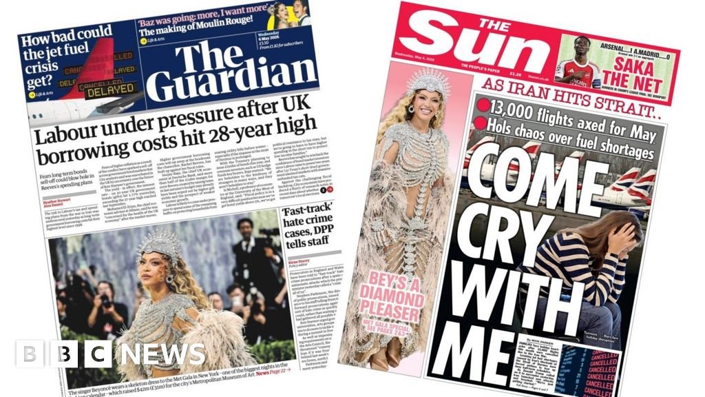 Newspaper headlines: ‘Borrowing costs hit 28-year high’ and ‘Come cry with me’