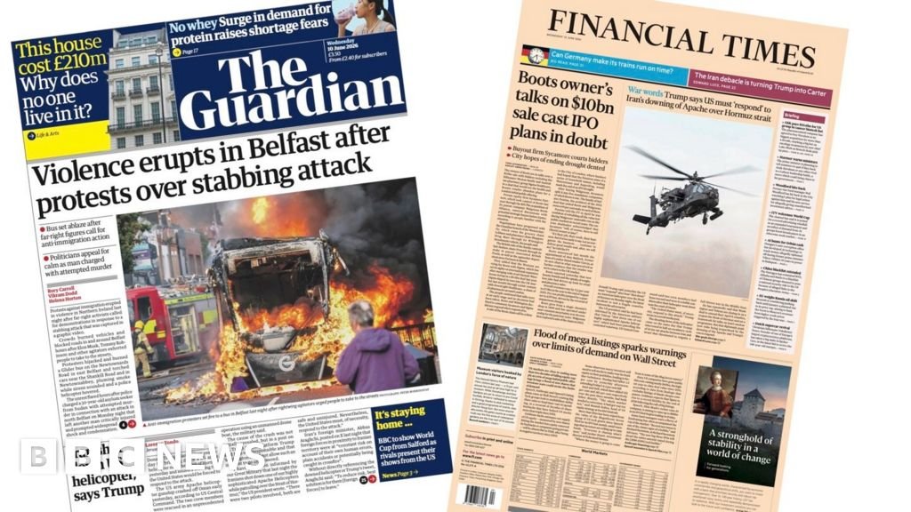 Newspaper headlines: ‘Violence erupts in Belfast’ and Trump’s ‘war words’